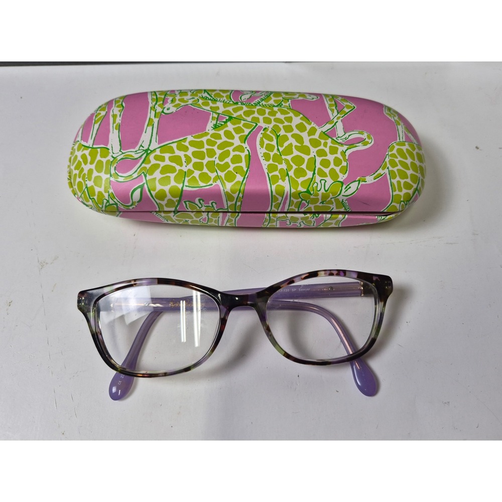 Lilly Pulitzer Sawyer Kids Eyeglasses Purple Tortoise Shell Frames Giraffe Case